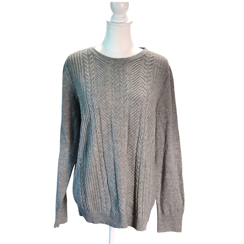 Talbots XL Cable Knit Crewneck Sweater Cozy Fall Gray Long Sleeve Pullover Soft